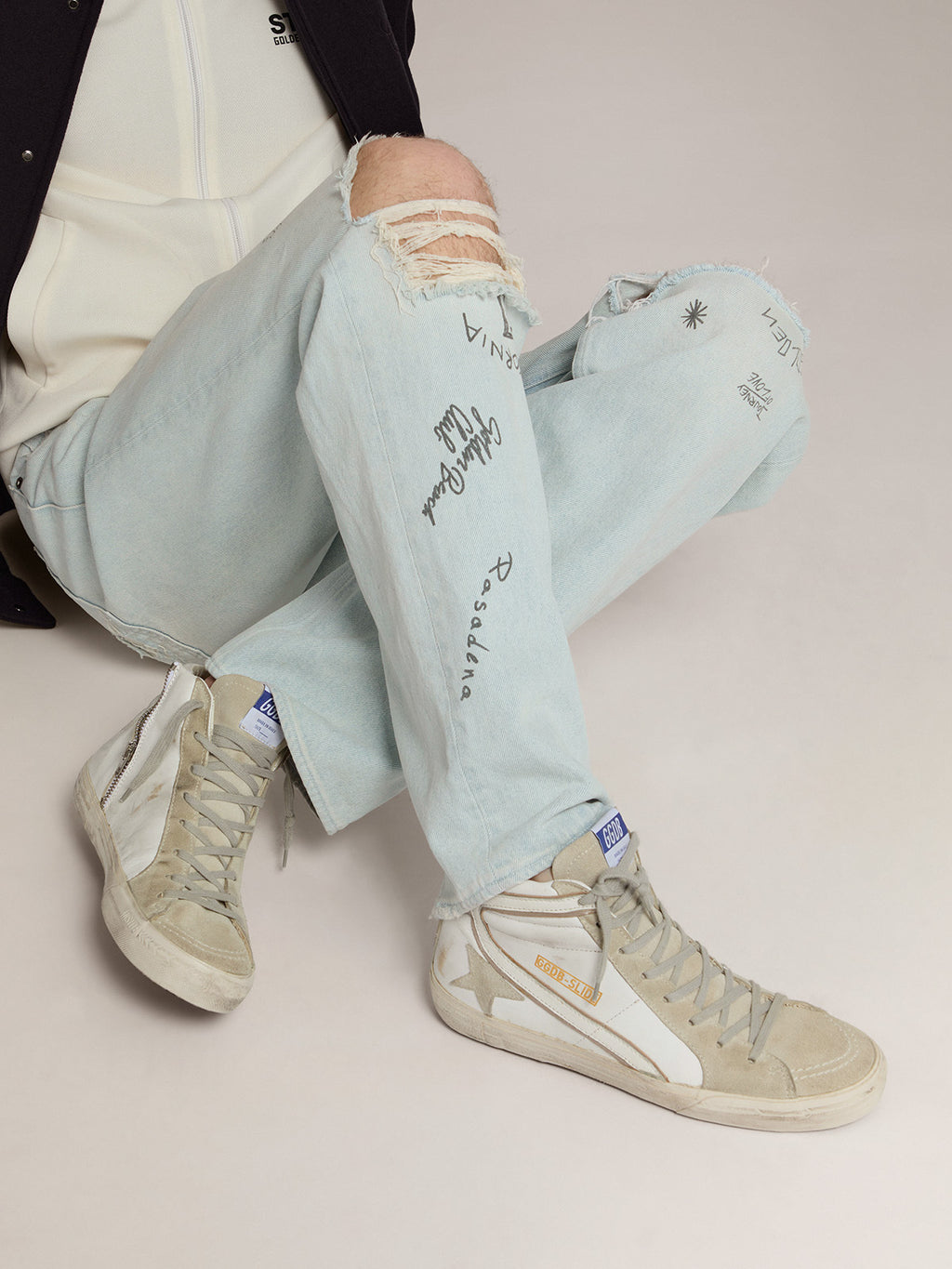 Men's Slide in leather with suede details| Golden Goose