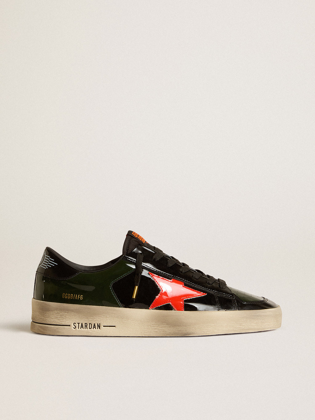 Men's Stardan in black and green patent leather with orange star| Golden Goose