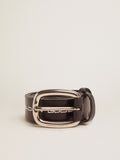 Houston belt in black leather with contrasting handwritten lettering| Golden Goose