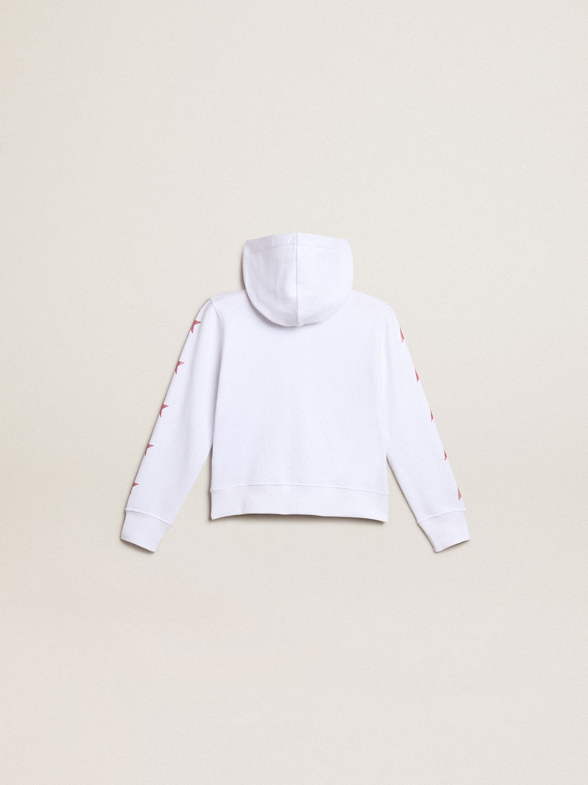 Girls' zip-up sweatshirt in white with glitter stars on the sleeves| Golden Goose