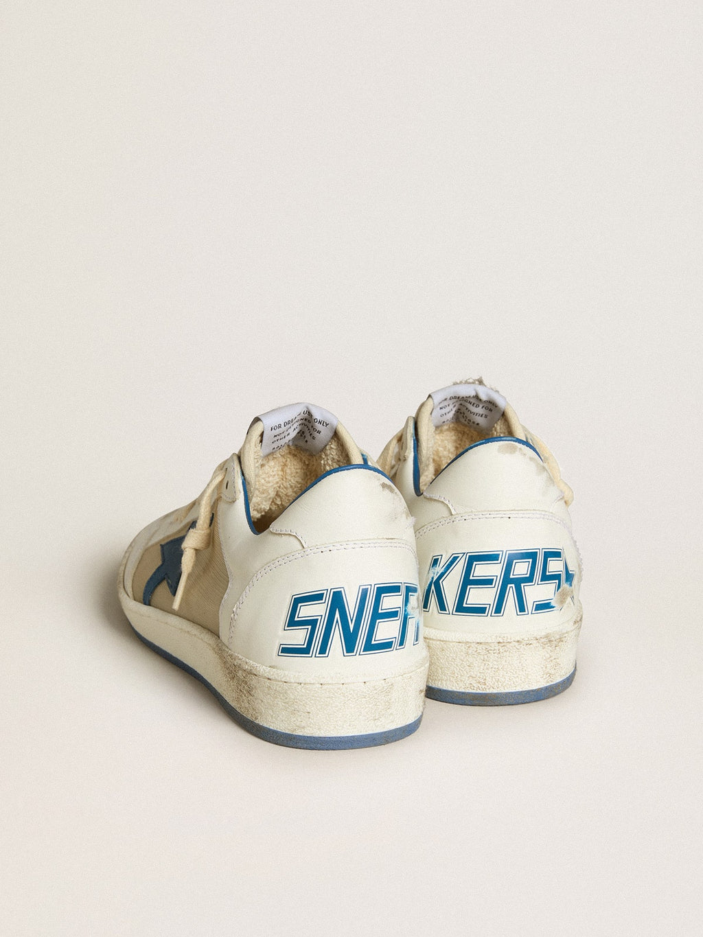 Women's Ball Star LAB in white leather with light blue leather star and white heel tab| Golden Goose