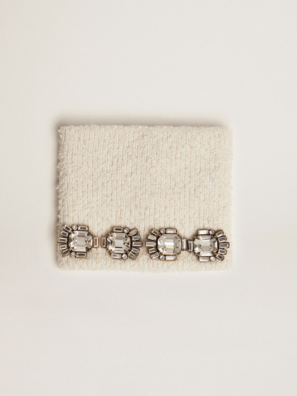 White cuff with baguette-shaped crystals| Golden Goose