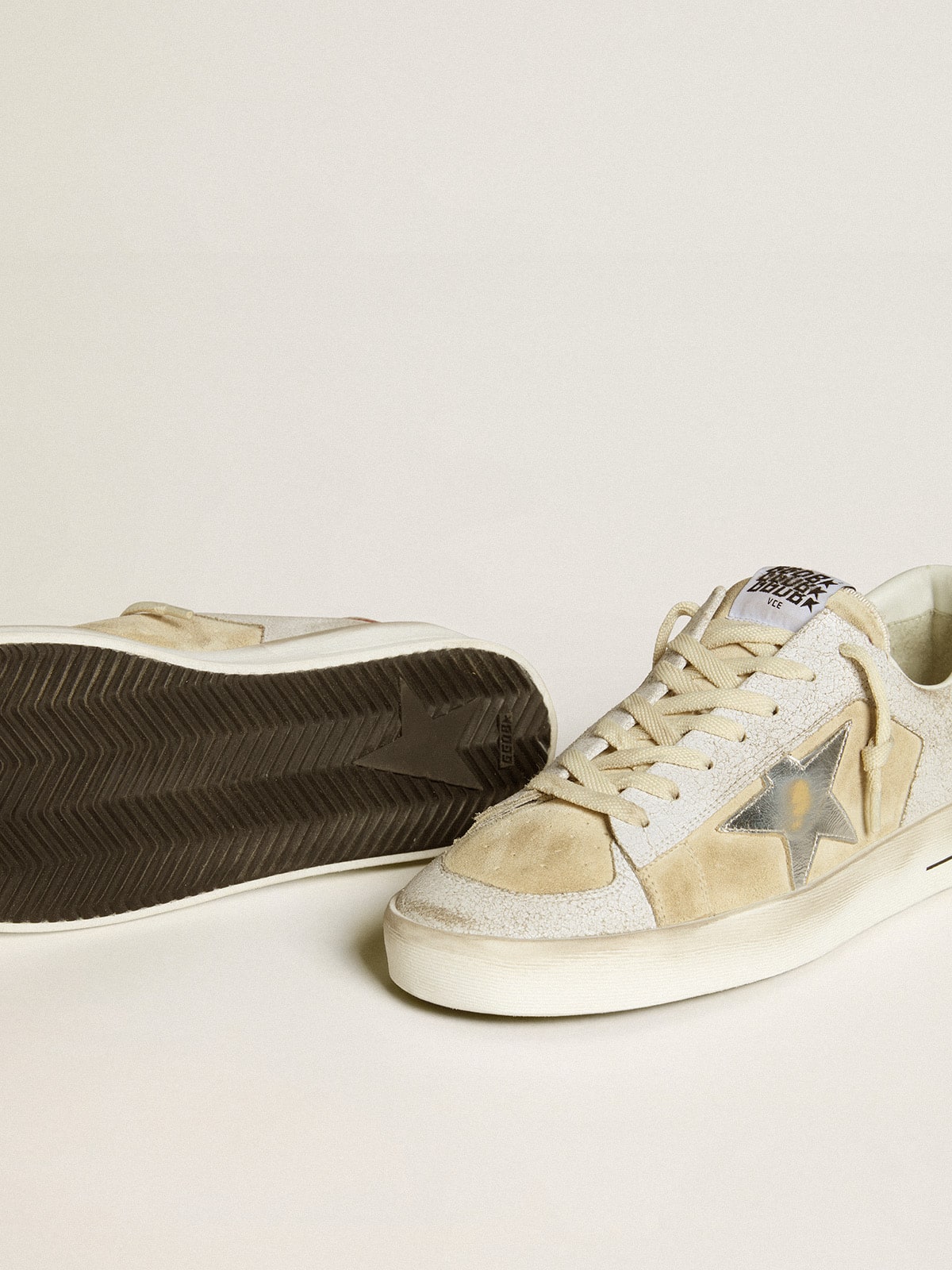Stardan in nubuck and crackle leather with silver metallic leather star| Golden Goose