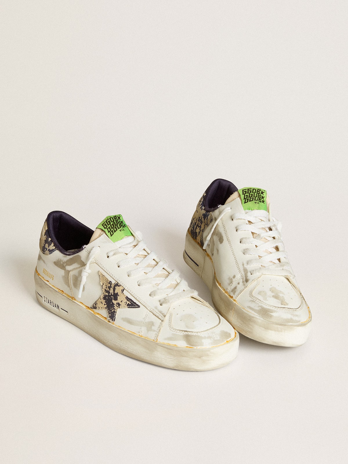 Men's Stardan LAB in white leather with a camouflage star and heel tab| Golden Goose