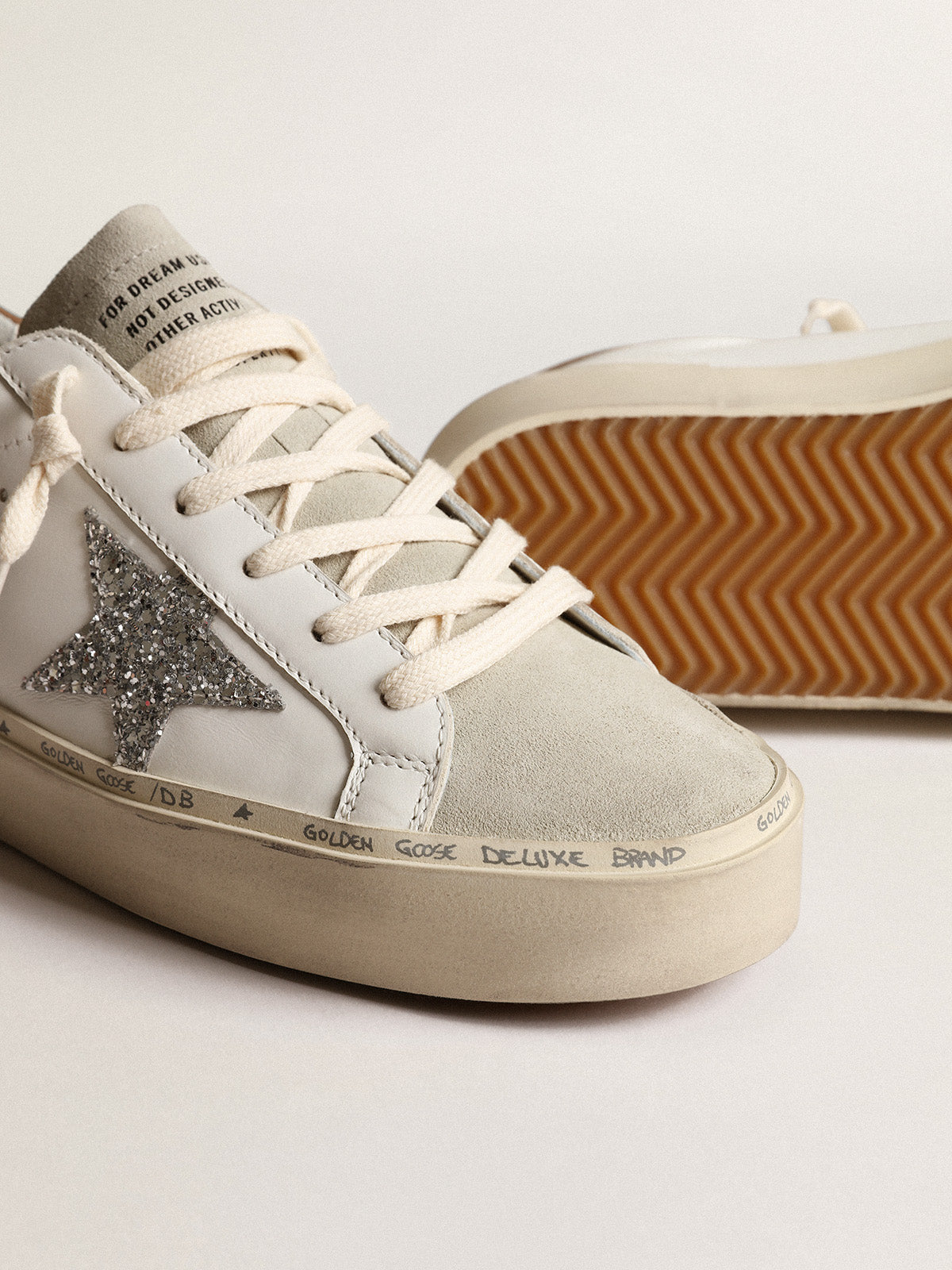 Hi Star with silver glitter star and dove-gray nubuck heel tab| Golden Goose