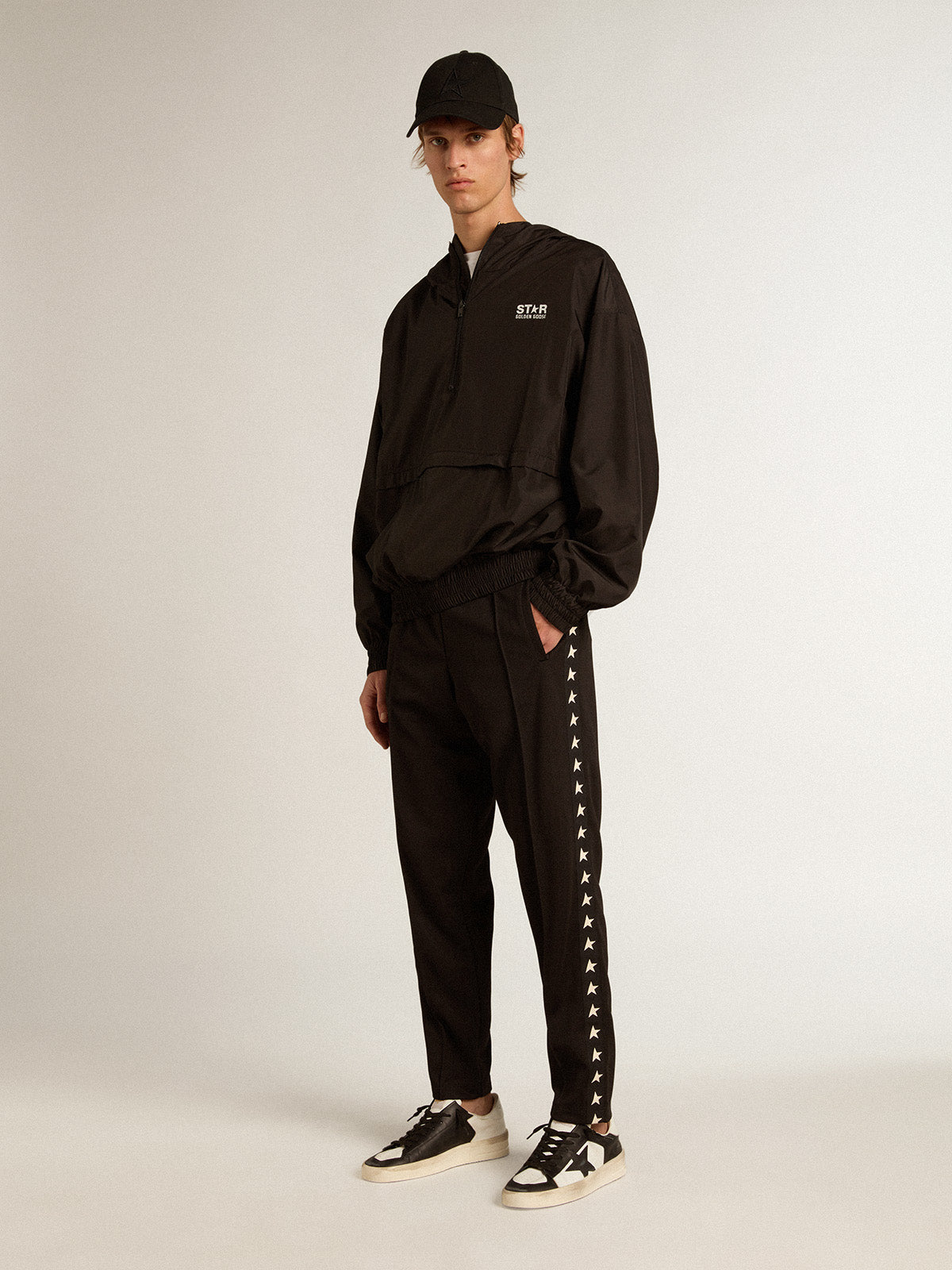 Black windbreaker with hood| Golden Goose