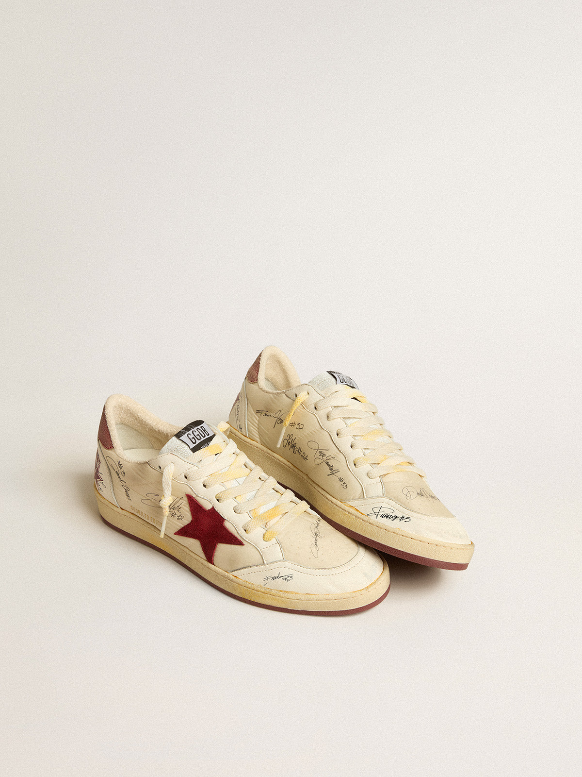 Ball Star LTD in nylon with pomegranate suede star and leather heel tab| Golden Goose