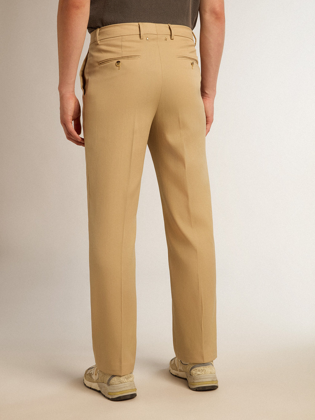 Men's wool gabardine pants in sand| Golden Goose