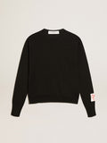 Women's round-neck sweater in black wool| Golden Goose