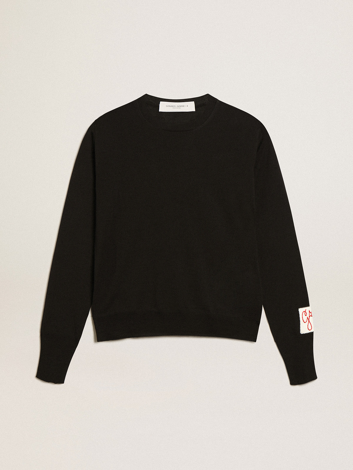 Women's round-neck sweater in black wool| Golden Goose