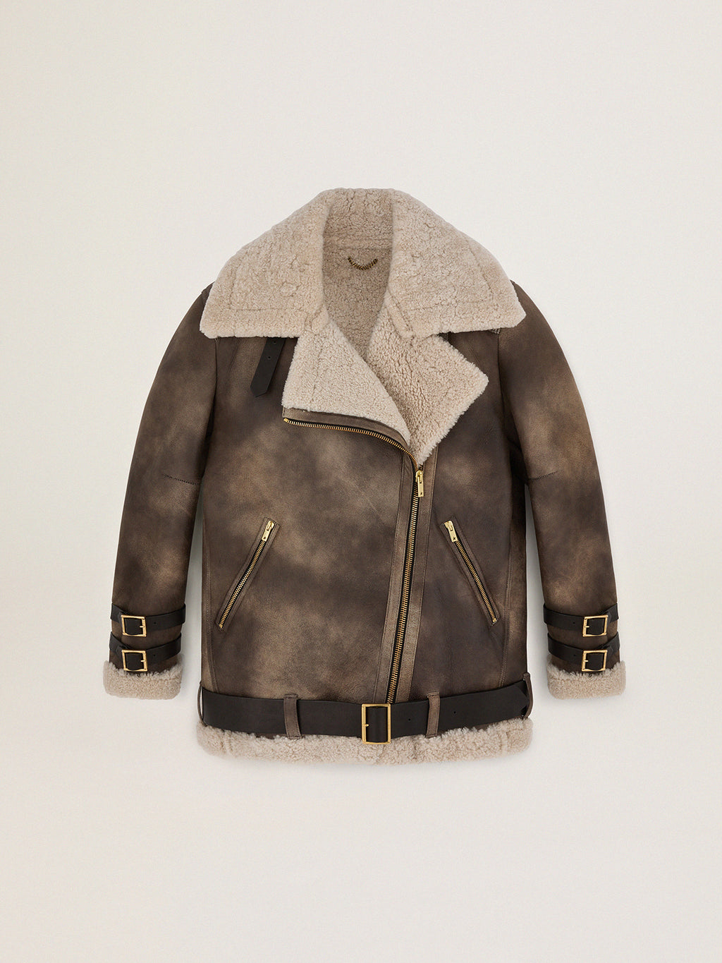 Women's leather jacket with shearling collar| Golden Goose