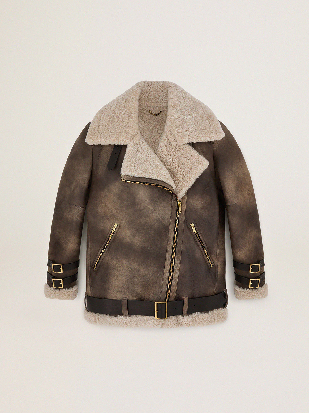 Women's leather jacket with shearling collar| Golden Goose