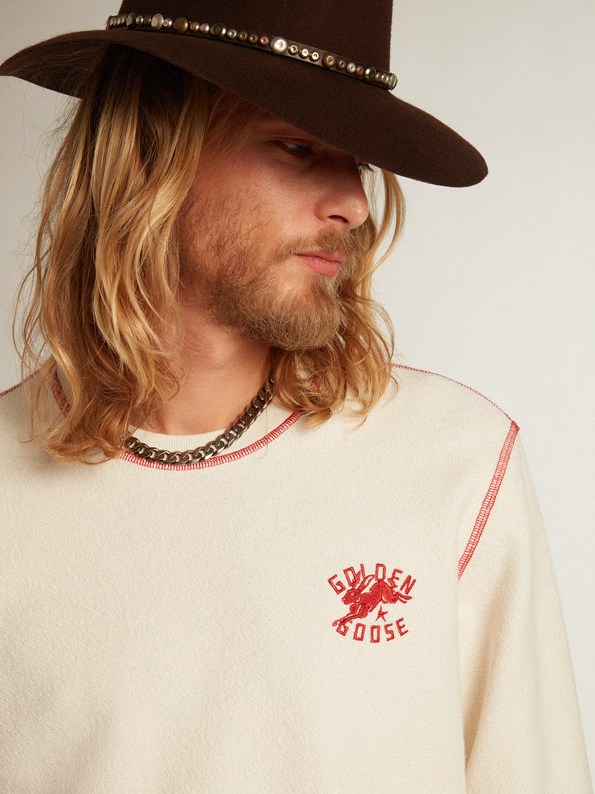 Men's heritage white sweatshirt with CNY logo| Golden Goose