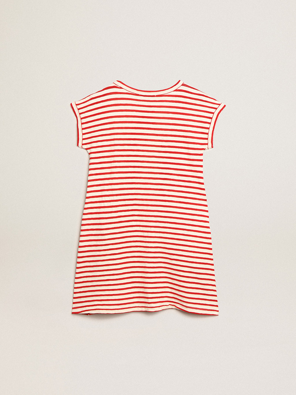 Mini dress with white and red stripes and embroidery on the front| Golden Goose