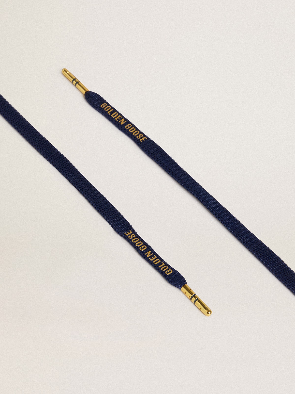 Blue cotton laces with contrasting gold-colored logo| Golden Goose