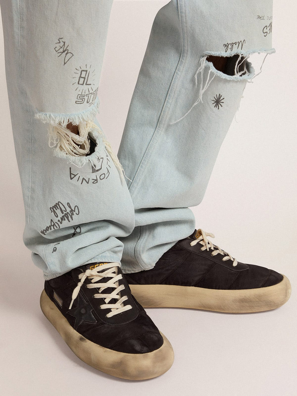 Men's Space-Star shoes in quilted black nylon with shearling lining| Golden Goose