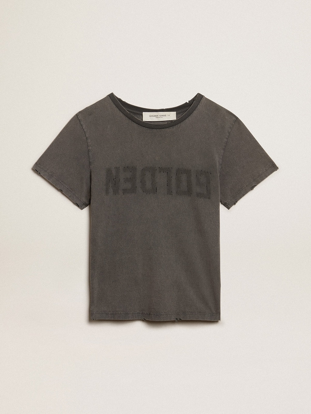 Distressed slim-fit T-shirt in anthracite gray| Golden Goose