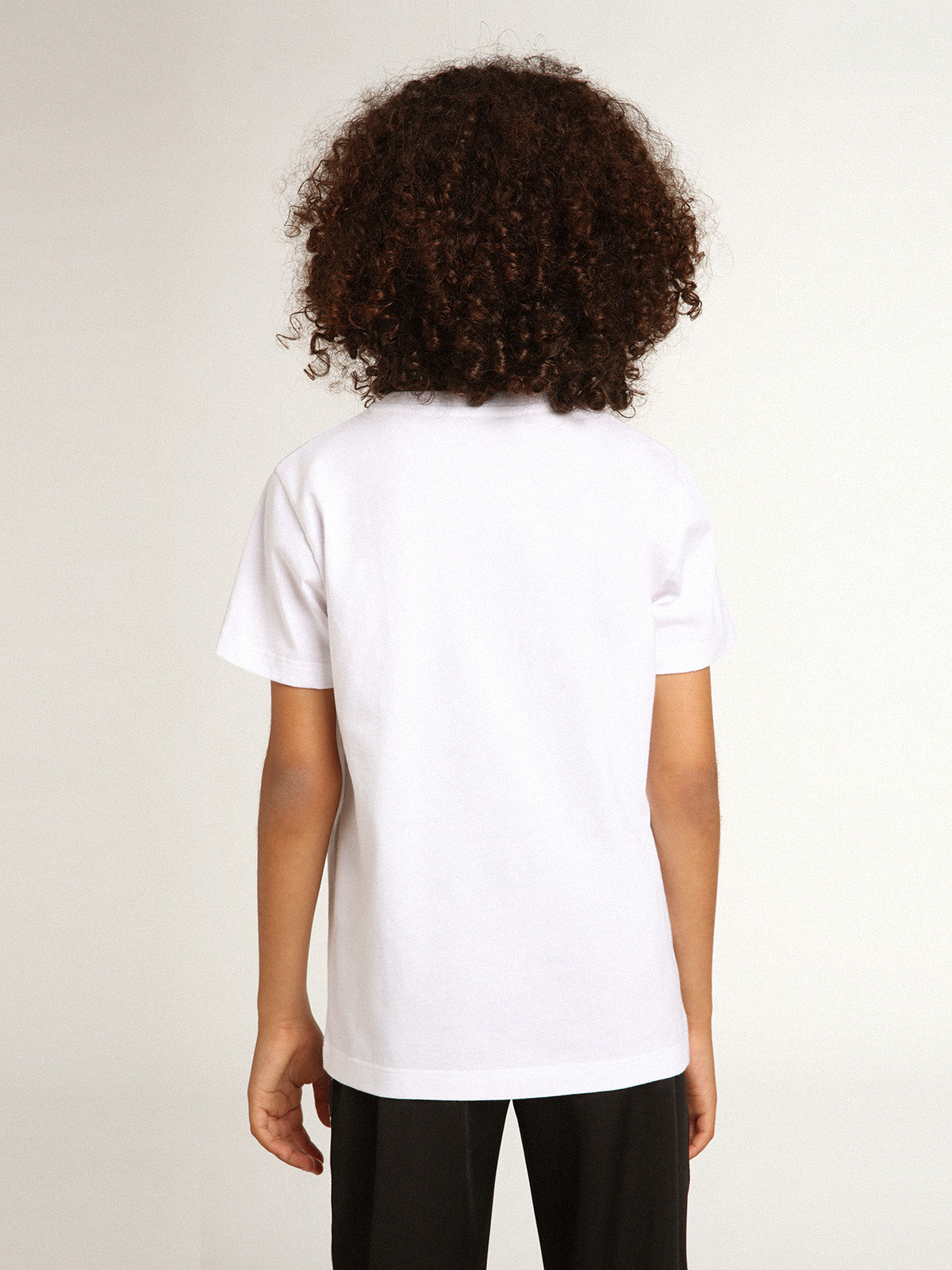 Boys' white T-shirt with printed red logo in the center| Golden Goose