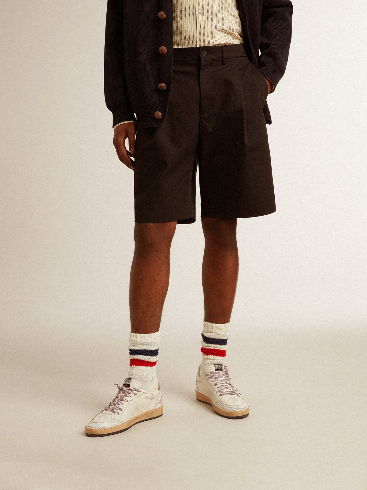 Men's Bermuda shorts in black cotton| Golden Goose