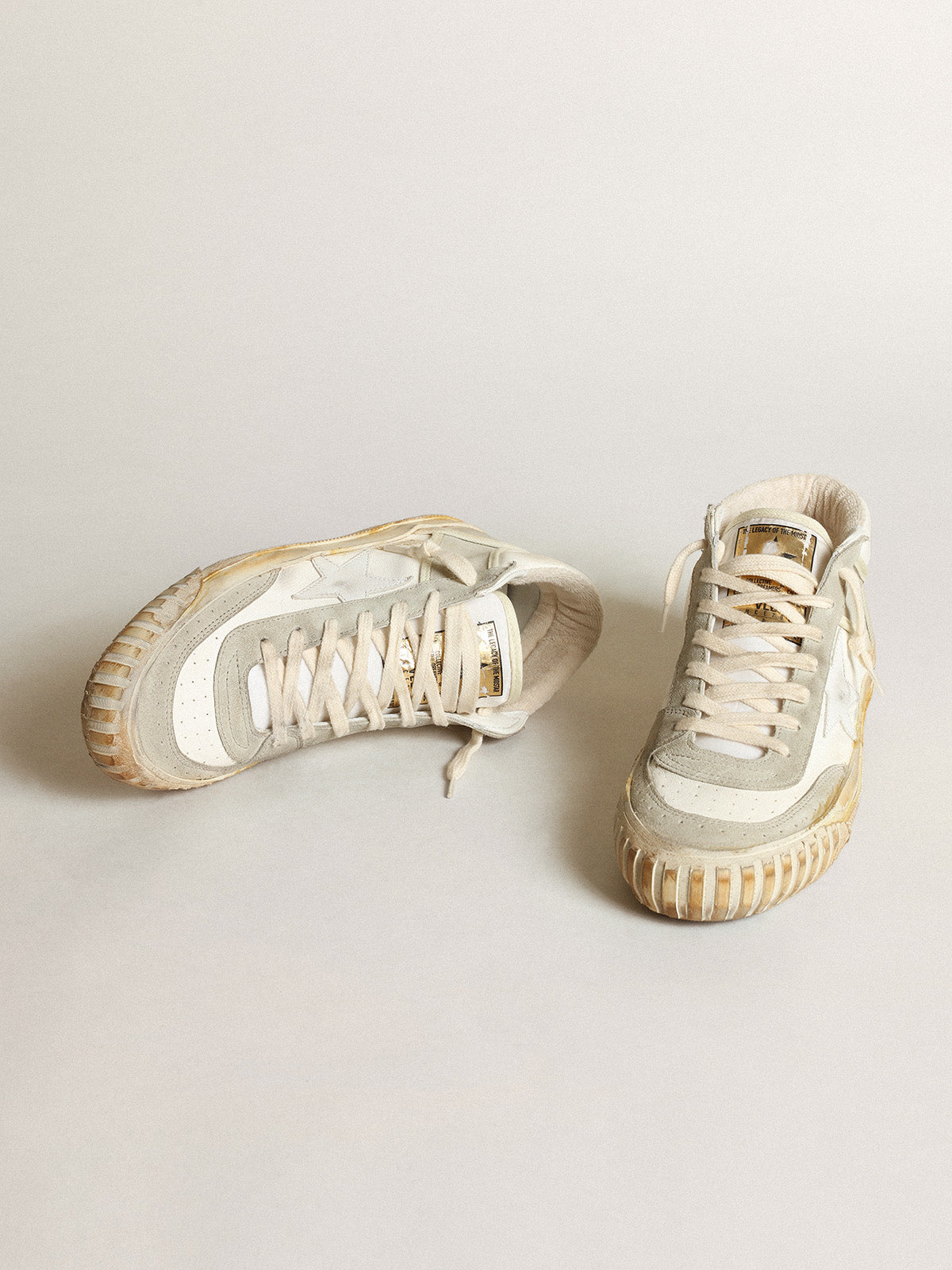 Women's Mid Star sneakers with ice-gray suede inserts and white leather star| Golden Goose