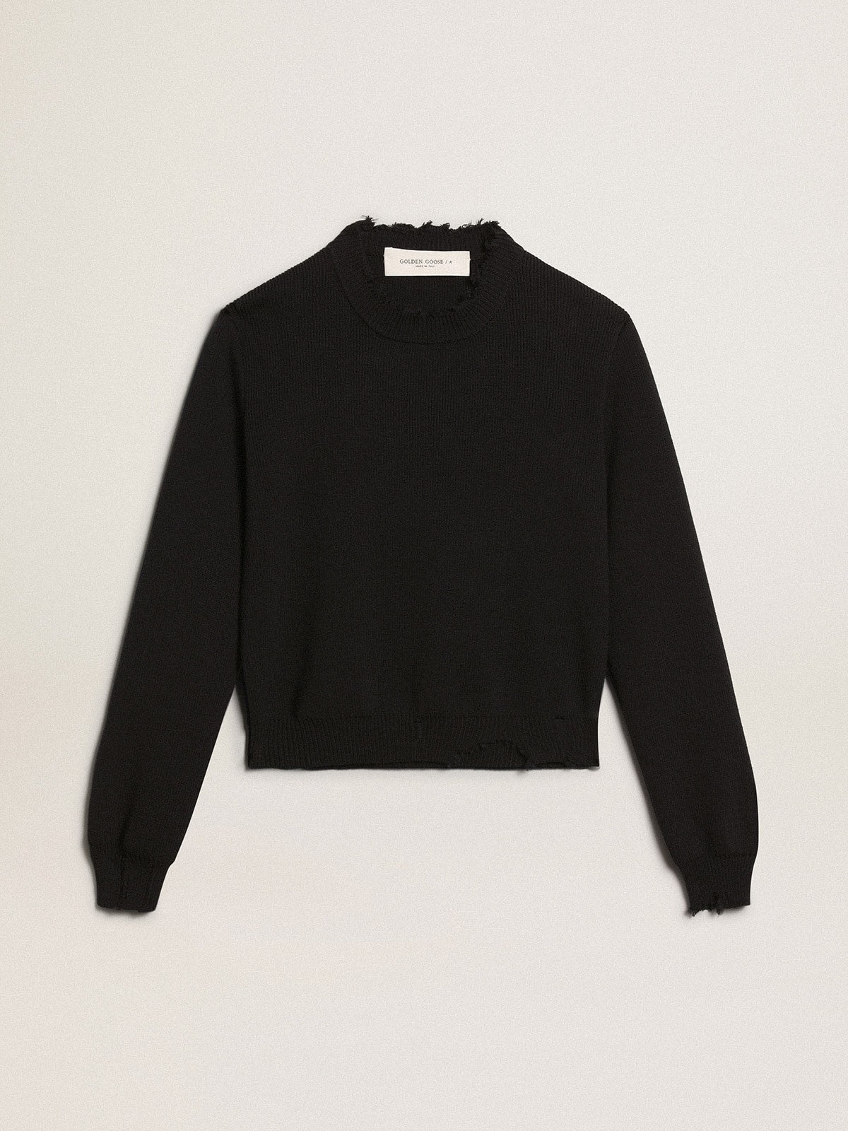 Women's round-neck sweater in dark blue cotton| Golden Goose