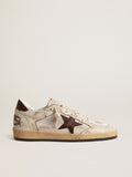 Ball Star LTD in ecru leather and white mesh with brown star| Golden Goose