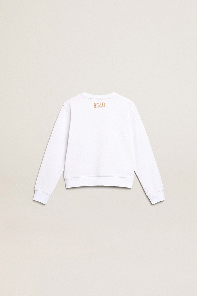 Girls' white sweatshirt with gold maxi star on the front| Golden Goose