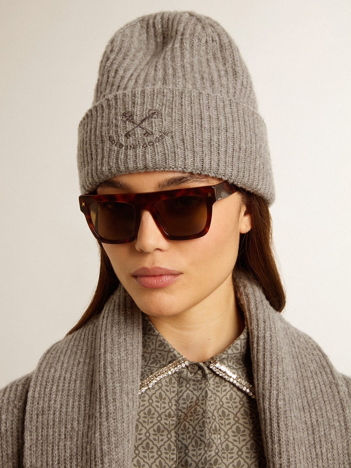 Gray ribbed wool beanie| Golden Goose