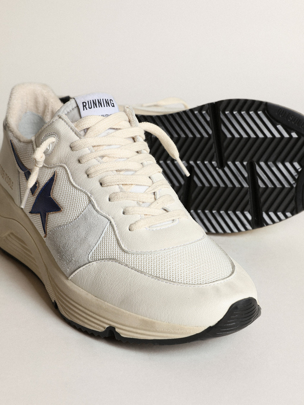 Running Sole in white mesh and nappa leather with a blue star| Golden Goose