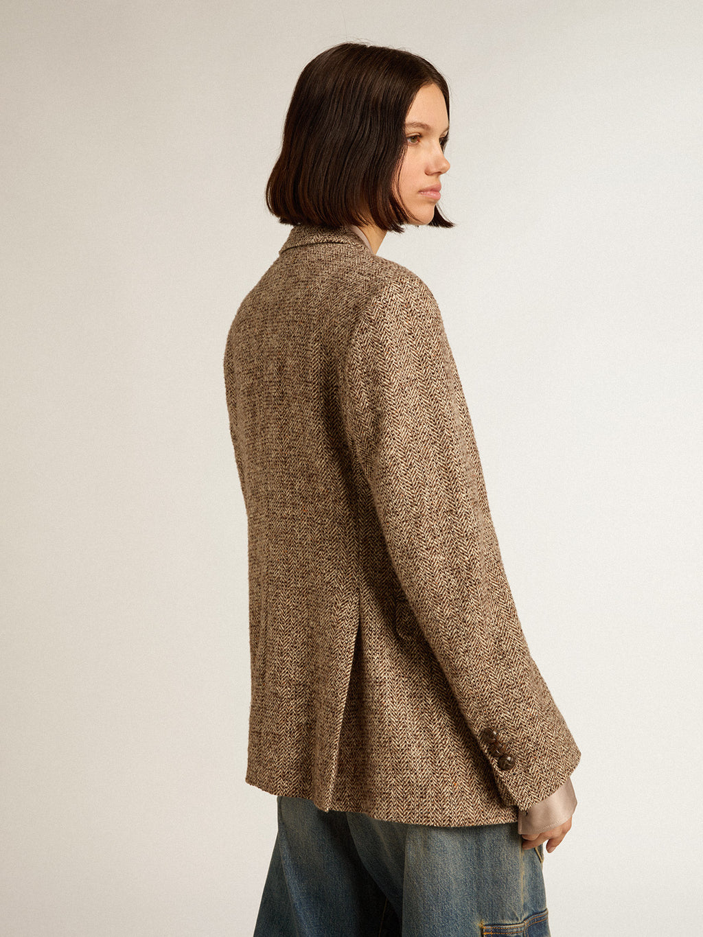 Women's brown double-breasted blazer with button fastening| Golden Goose
