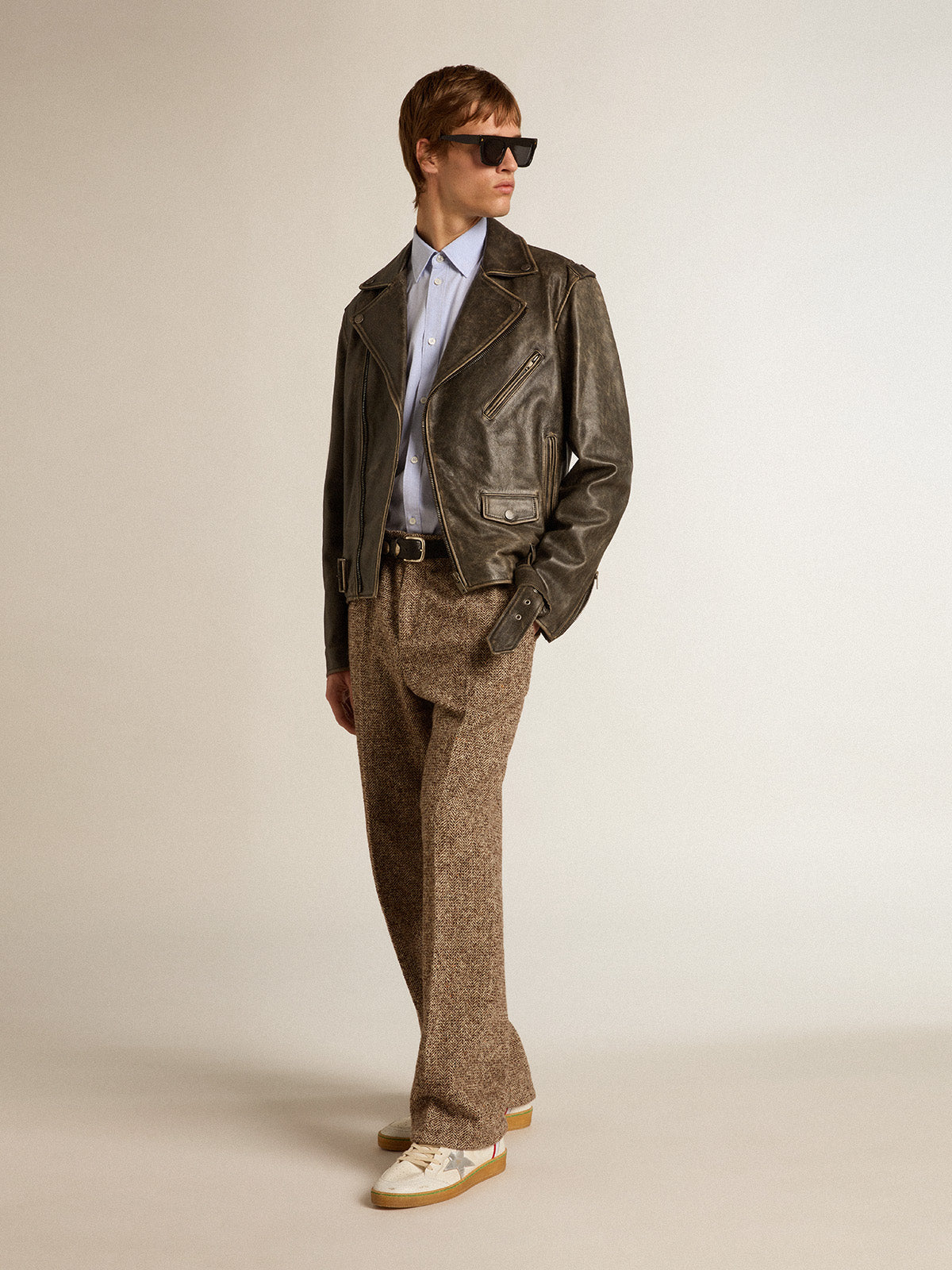 Baby-blue cotton shirt with embroidered pocket| Golden Goose