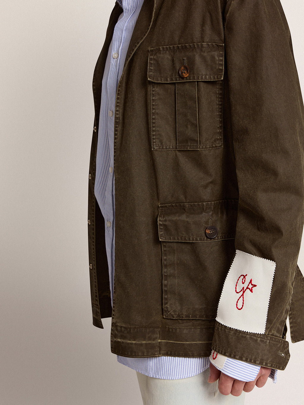 Men's safari jacket in military green canvas| Golden Goose