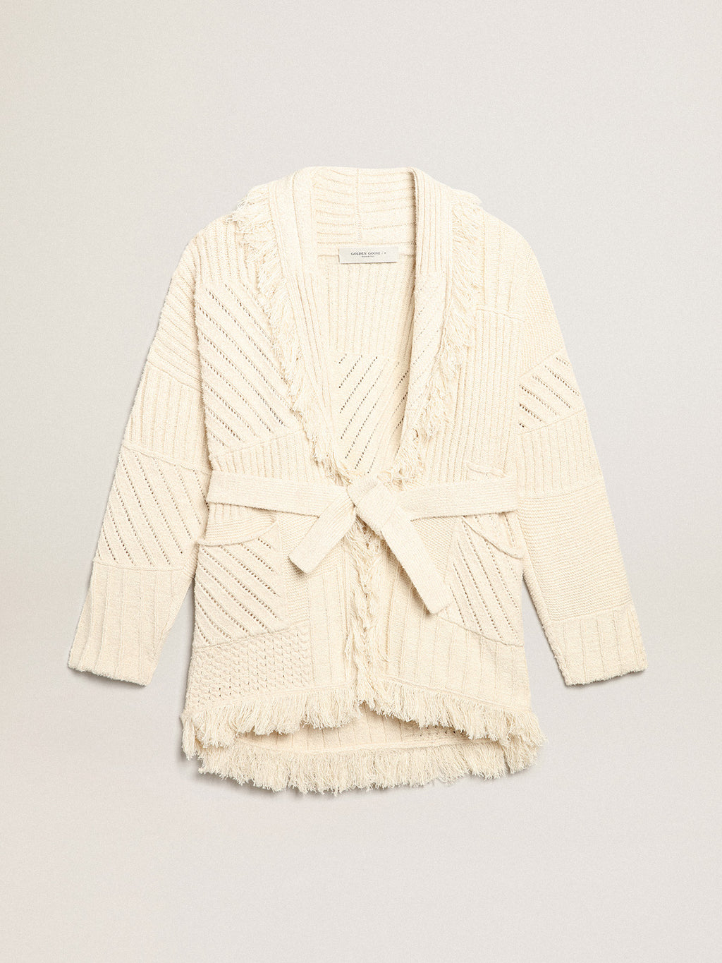 Belted cardigan in papyrus-colored cotton| Golden Goose