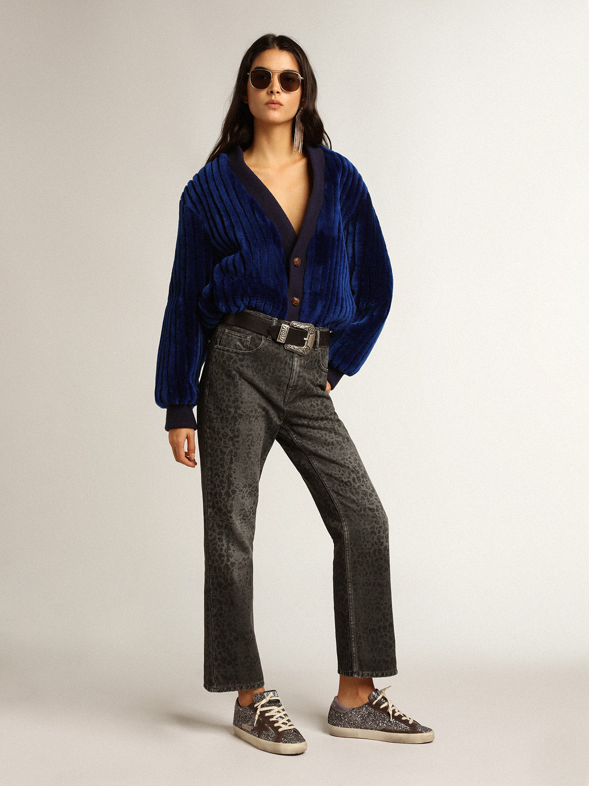 Super-Star in glitter with a brown star and lilac heel tab| Golden Goose