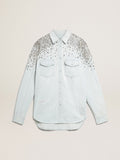 Women's bleached boyfriend shirt with cabochon crystals| Golden Goose