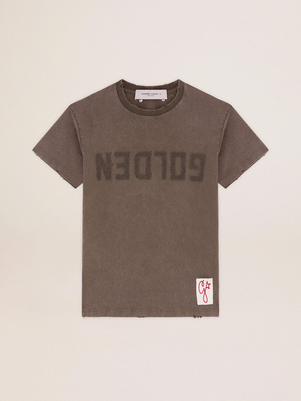 Women's olive green T-shirt with Golden lettering| Golden Goose