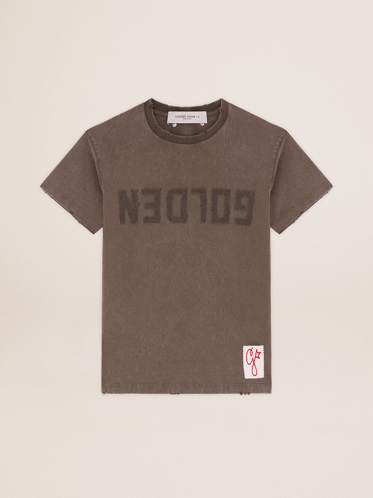 Women's olive green T-shirt with Golden lettering| Golden Goose