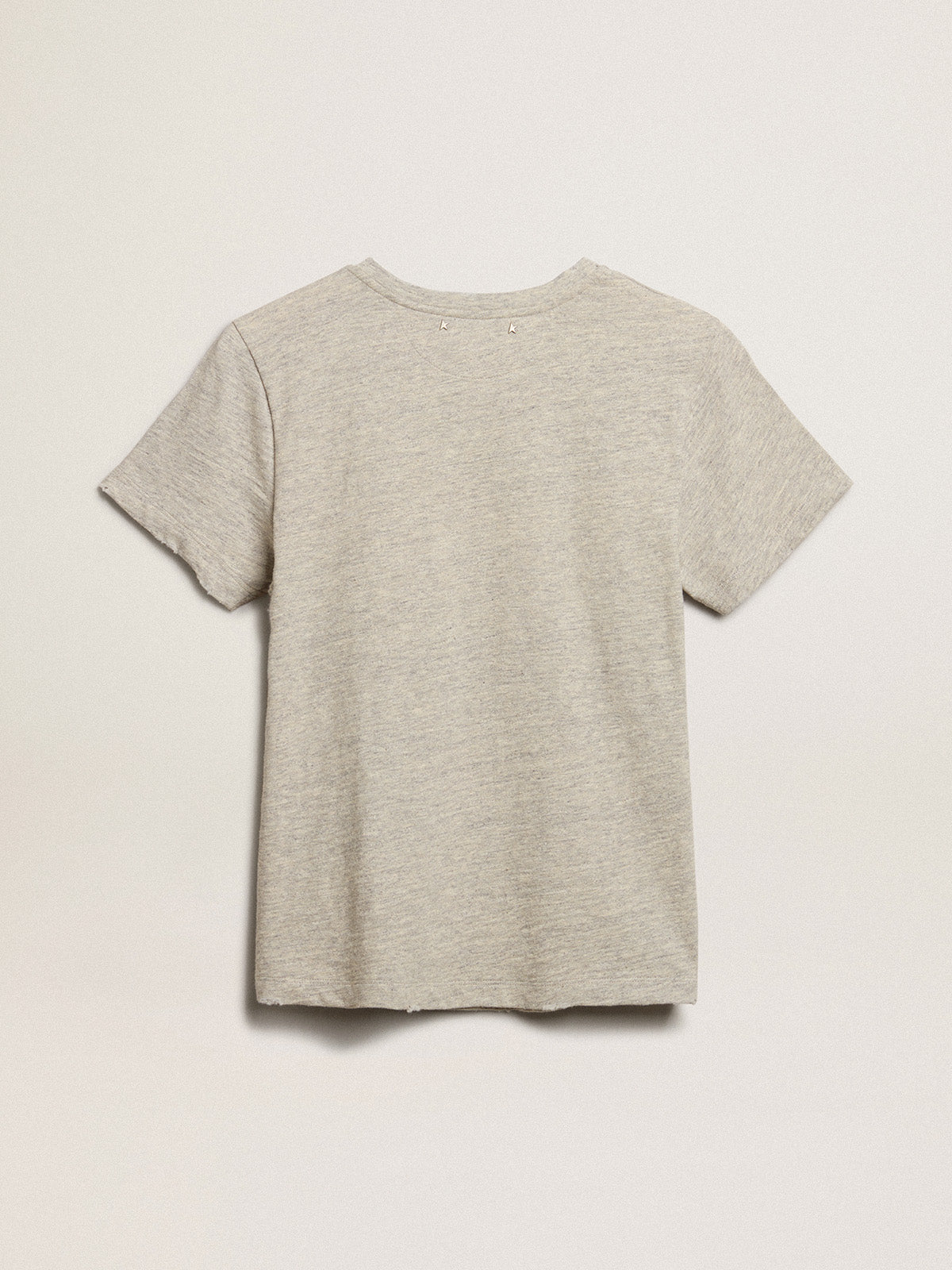 Women's gray melange cotton T-shirt with embroidered lettering| Golden Goose