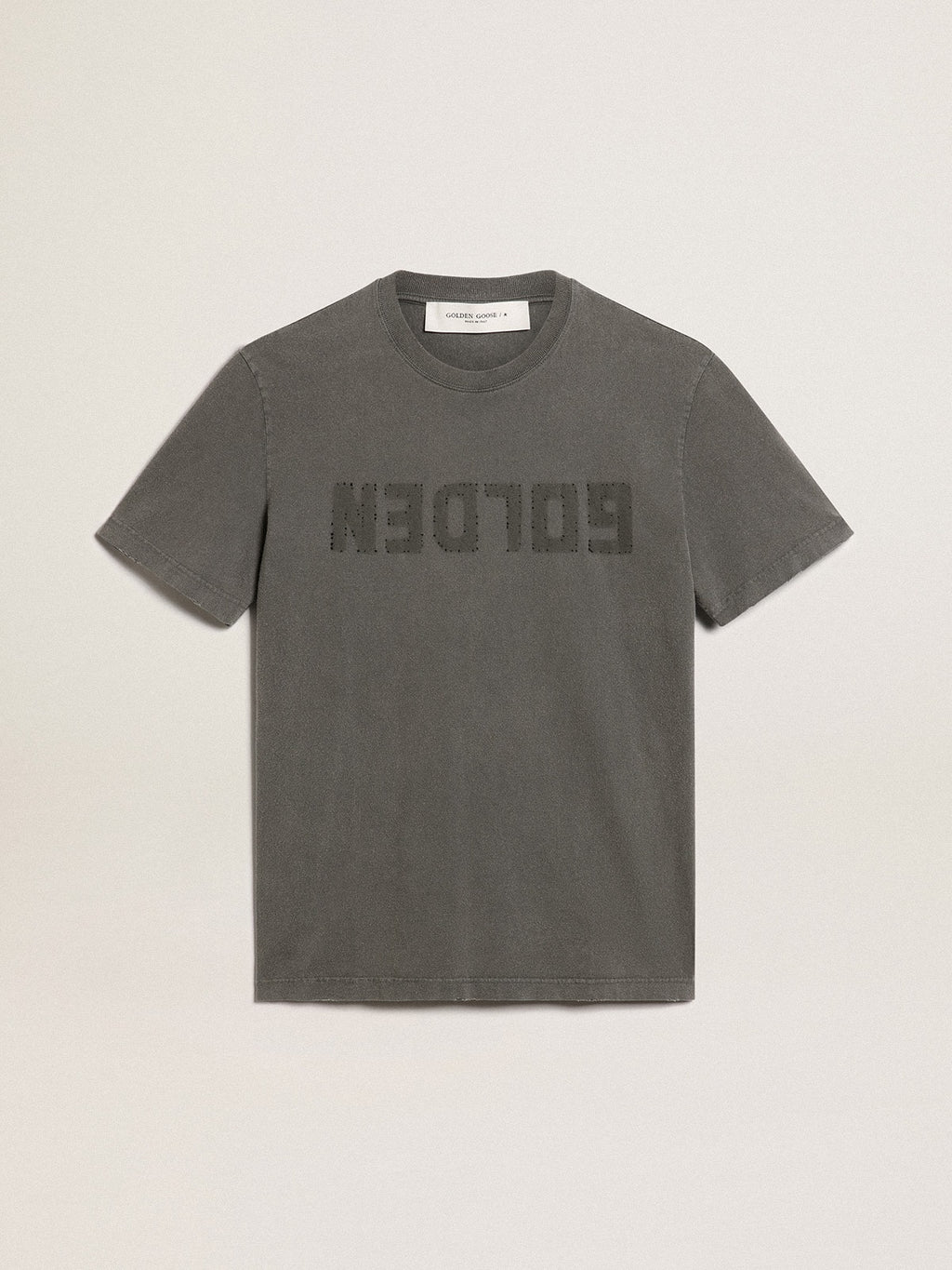 Men's anthracite gray T-shirt with distressed treatment| Golden Goose