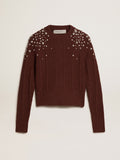 Cropped sweater in burgundy wool with crystals| Golden Goose