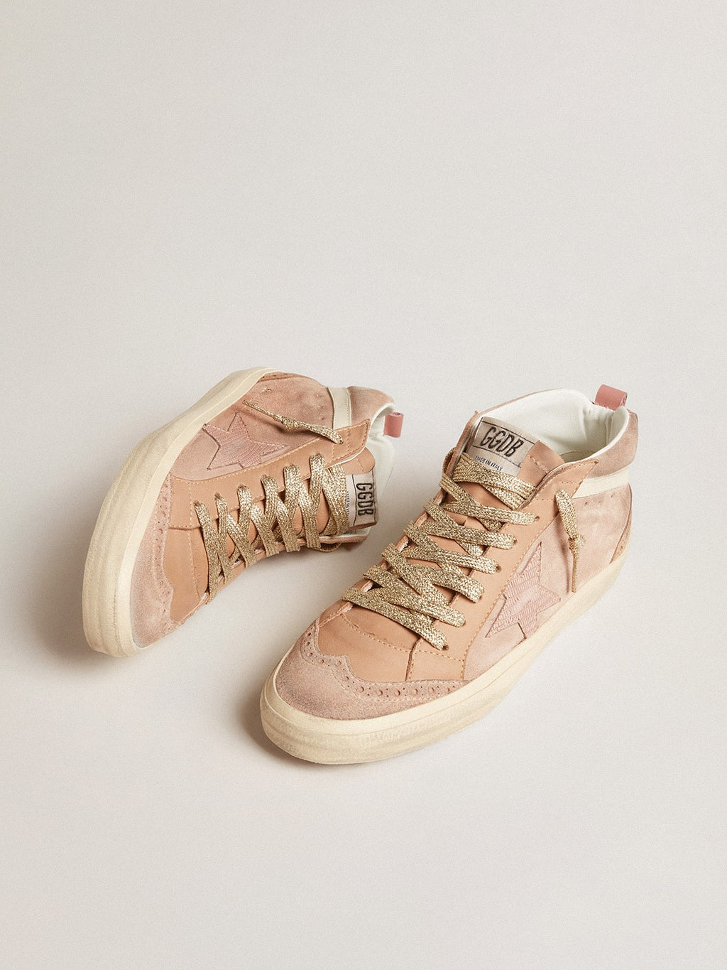 Women's Mid Star LTD in pink suede with pink lizard-print leather star| Golden Goose