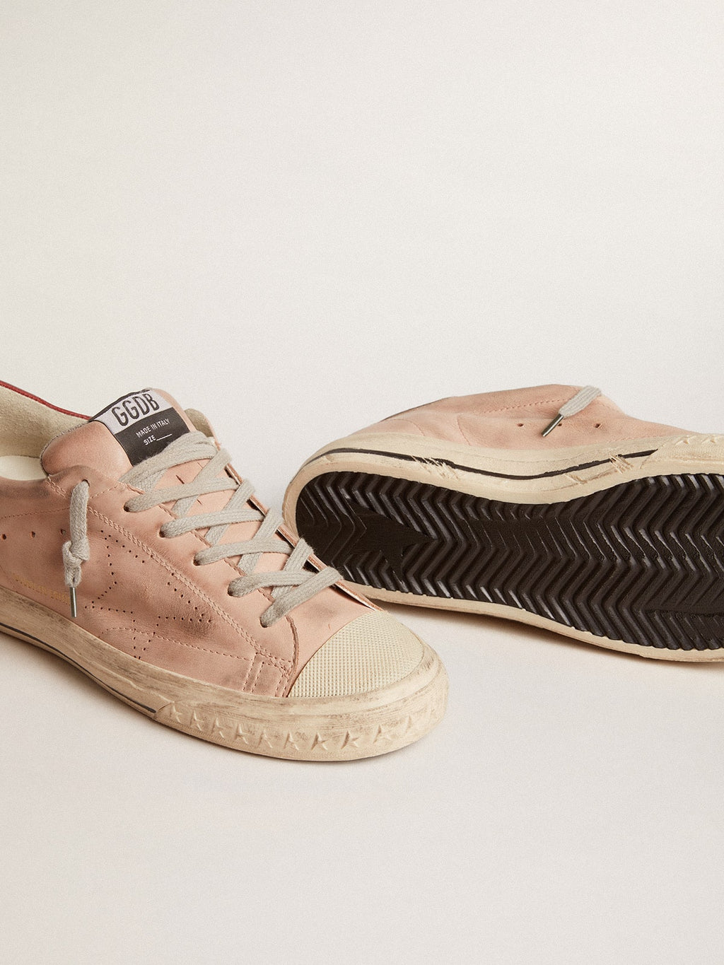 Super-Star LTD in pink nubuck with perforated star and leather heel tab| Golden Goose