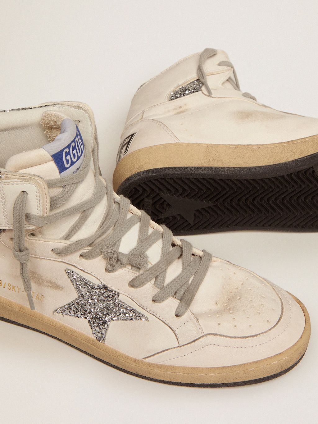 Women's Sky-Star with signature on the ankle and silver inserts| Golden Goose