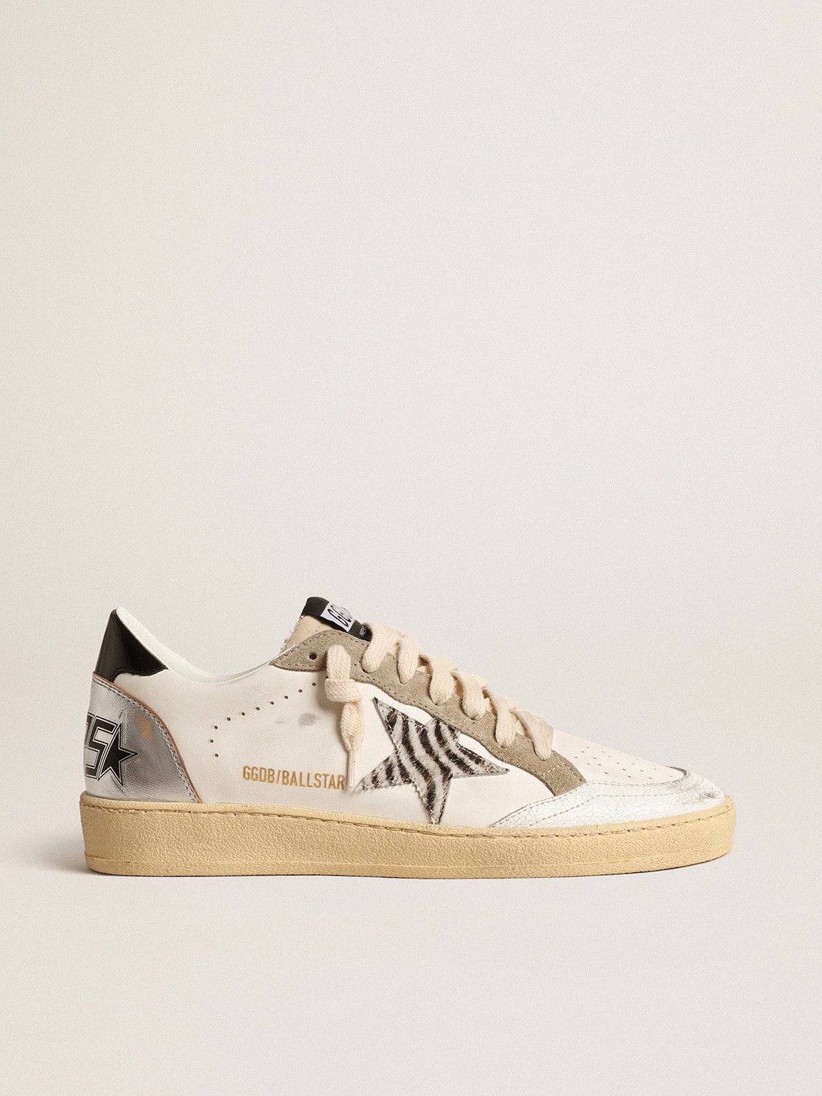 Ball Star LTD with zebra-print star and metallic leather insert| Golden Goose