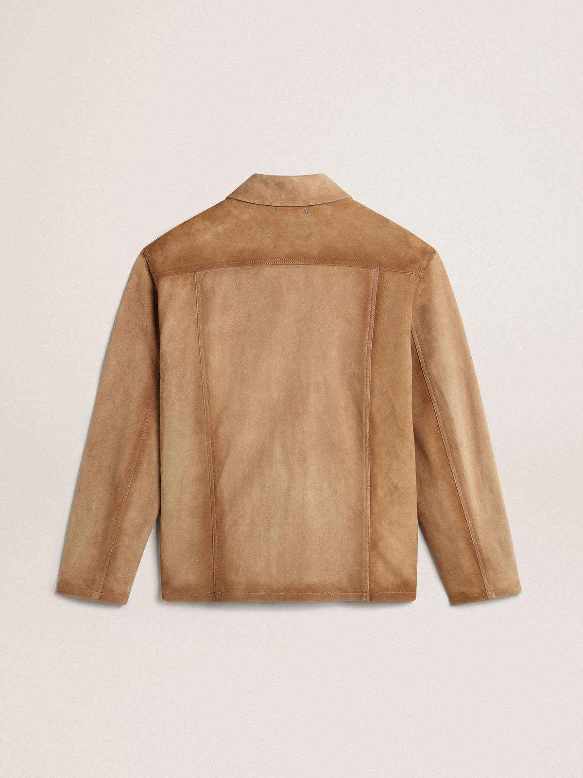 Sand-colored leather jacket with patches and zip fastening| Golden Goose