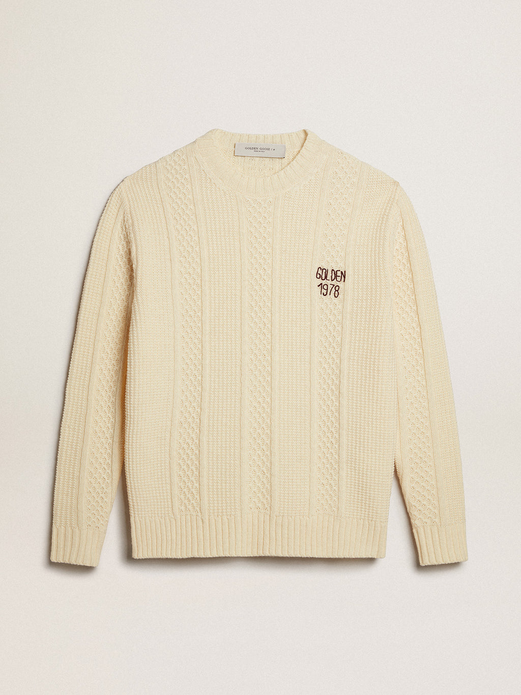 Round-neck sweater in wool with embroidery on the heart| Golden Goose