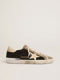 Super-Star in black glitter with cream star and suede inserts| Golden Goose