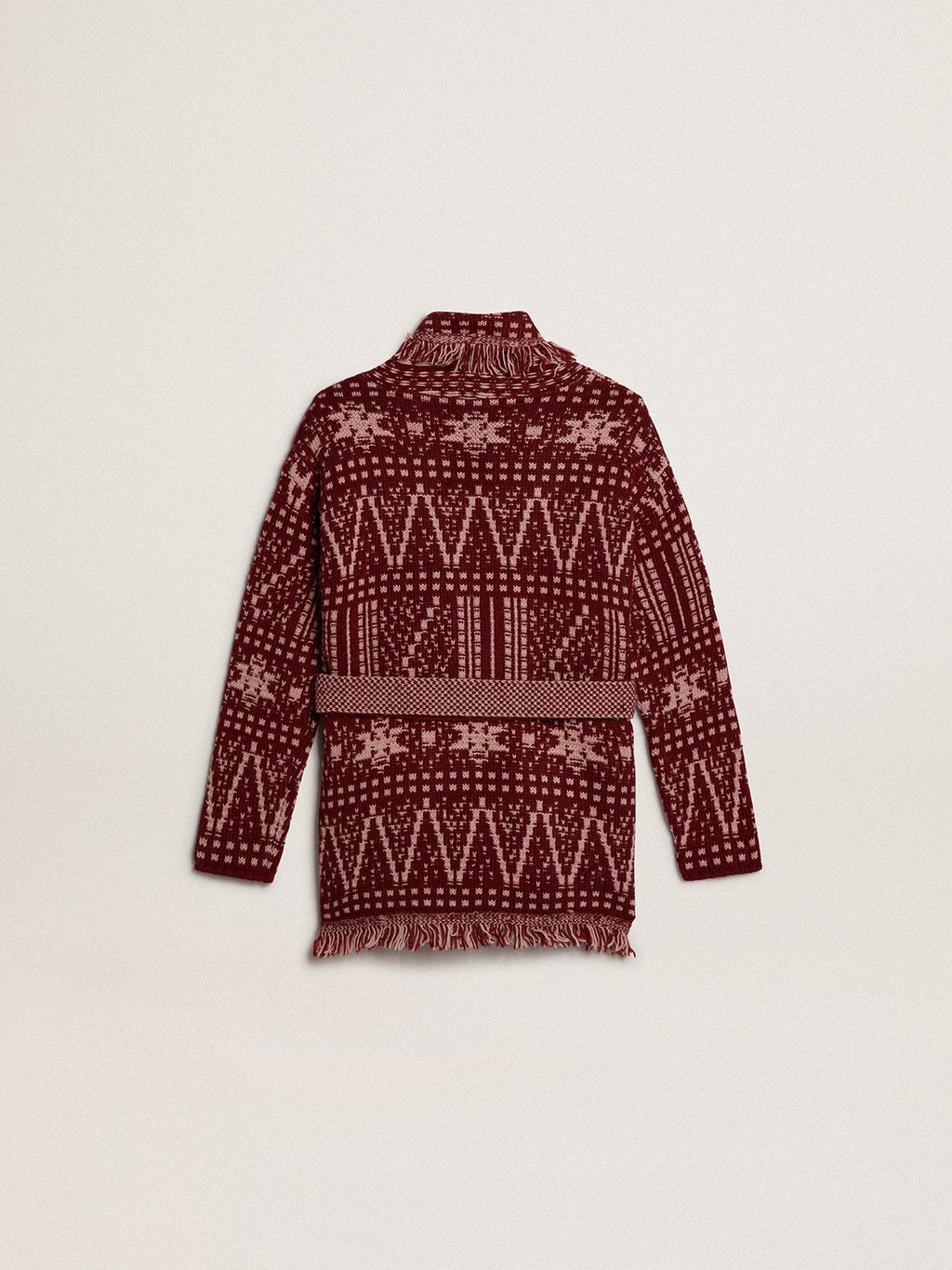 Girls' belted cardigan with burgundy Fair Isle motif| Golden Goose