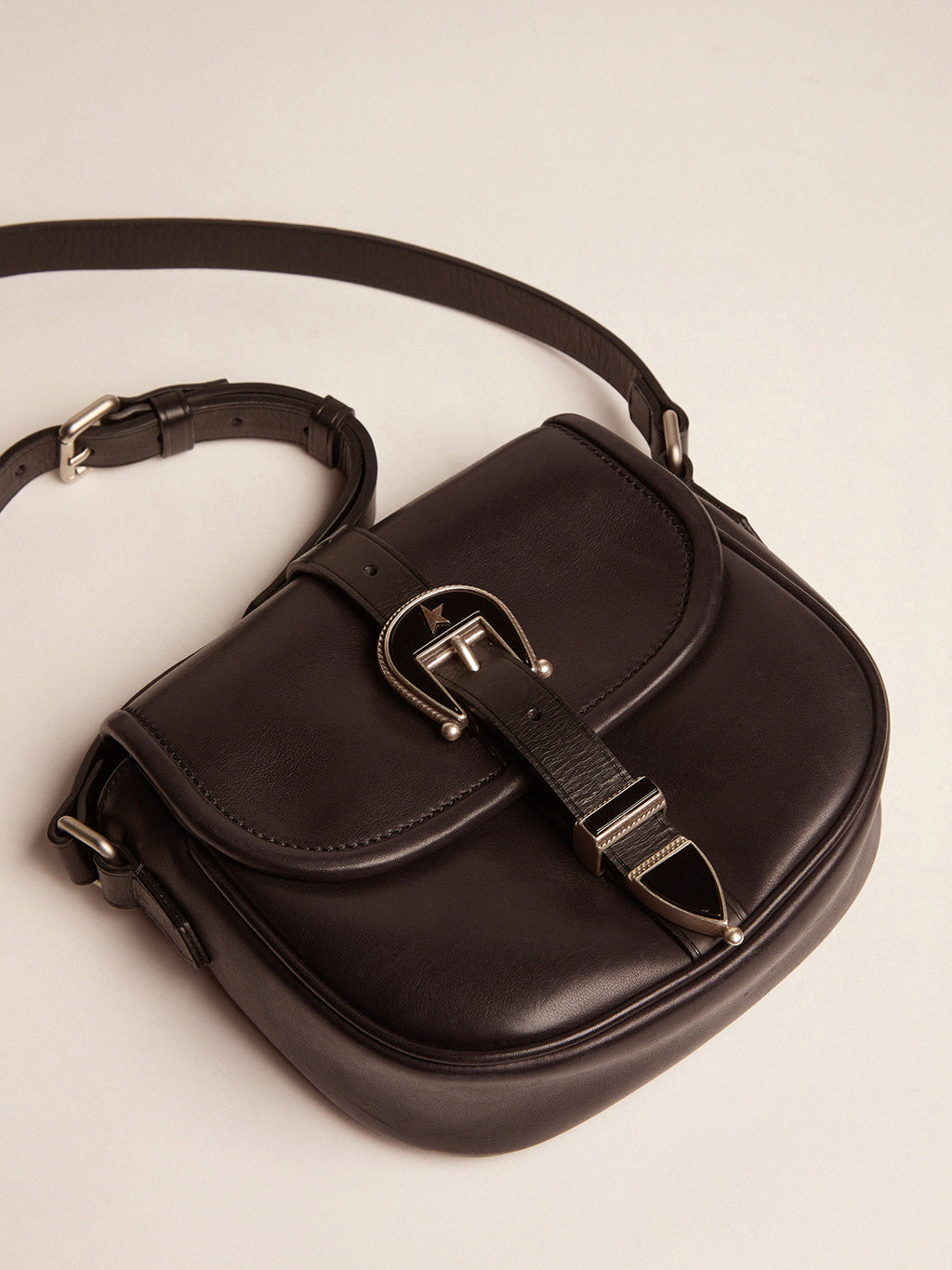 Women's small Rodeo Bag in black leather| Golden Goose