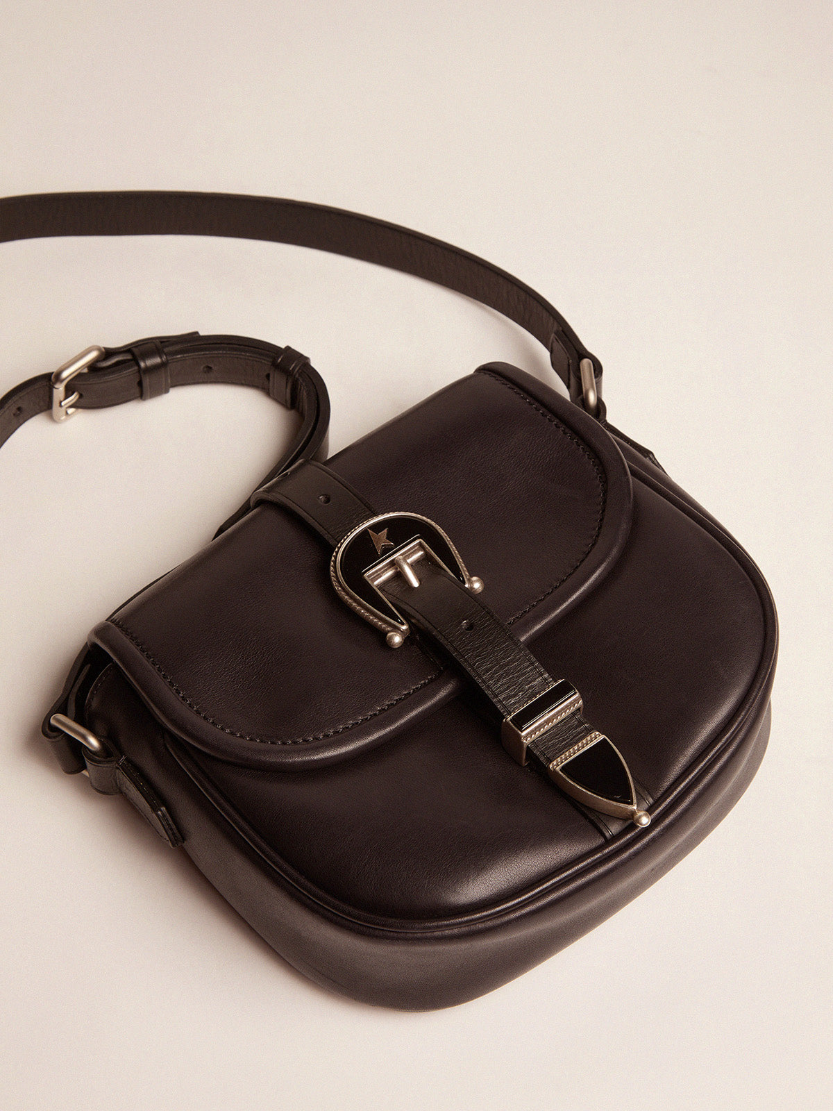 Women's small Rodeo Bag in black leather| Golden Goose